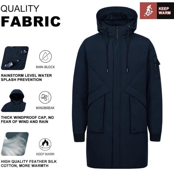 Men's Winter Coats Water & Windproof  Long Hooded Puffer Jacket * Brand … - Picture 3 of 7